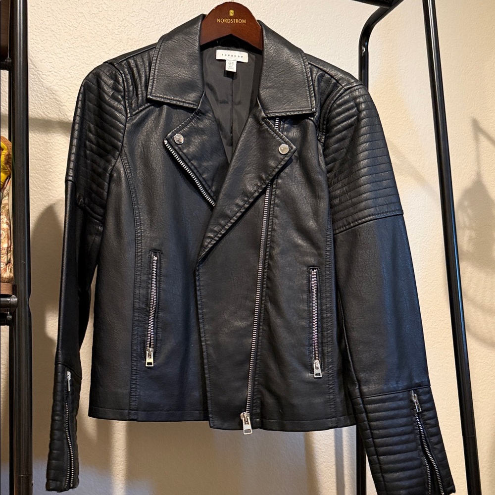 Topshop Black Leather Moto Jacket